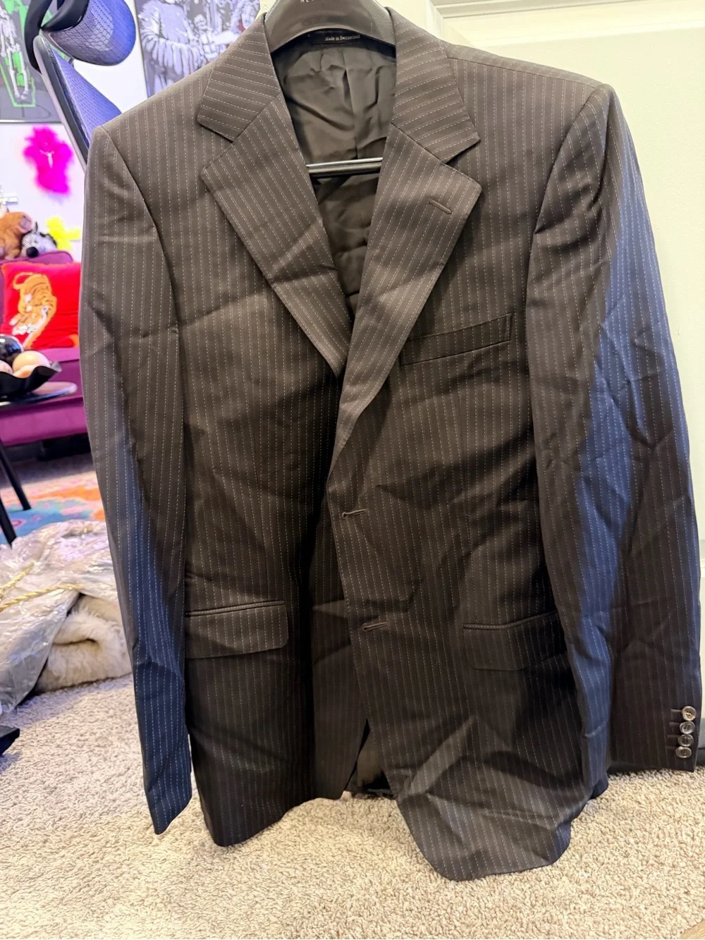 Men's (circa 2005) Gucci Dark Brown Pinstripe Blazer and Pant SIZING IN PHOTOS